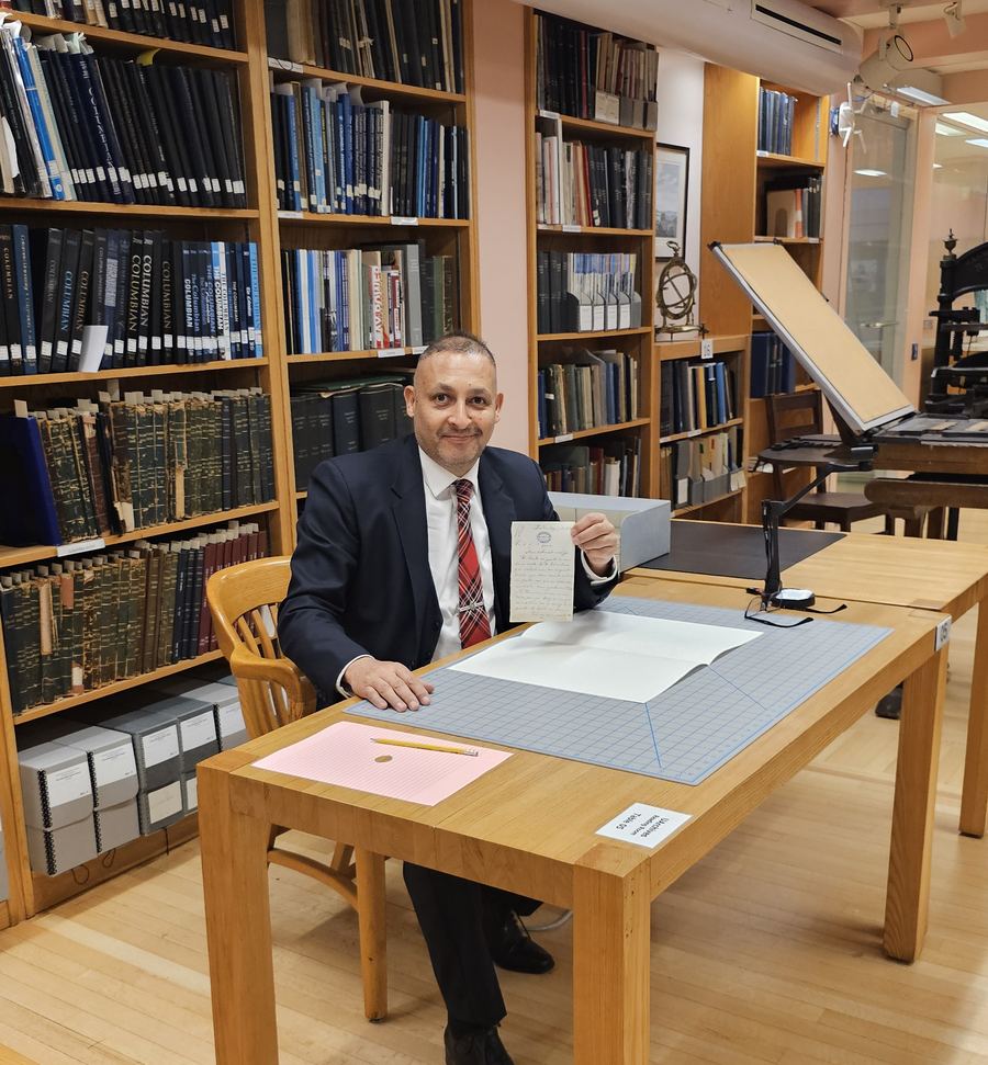 William R. Lizárraga in the reading room of the Columbia University archives