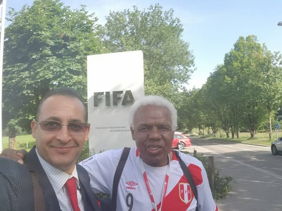 With a Peruvian fan at FIFA headquarters